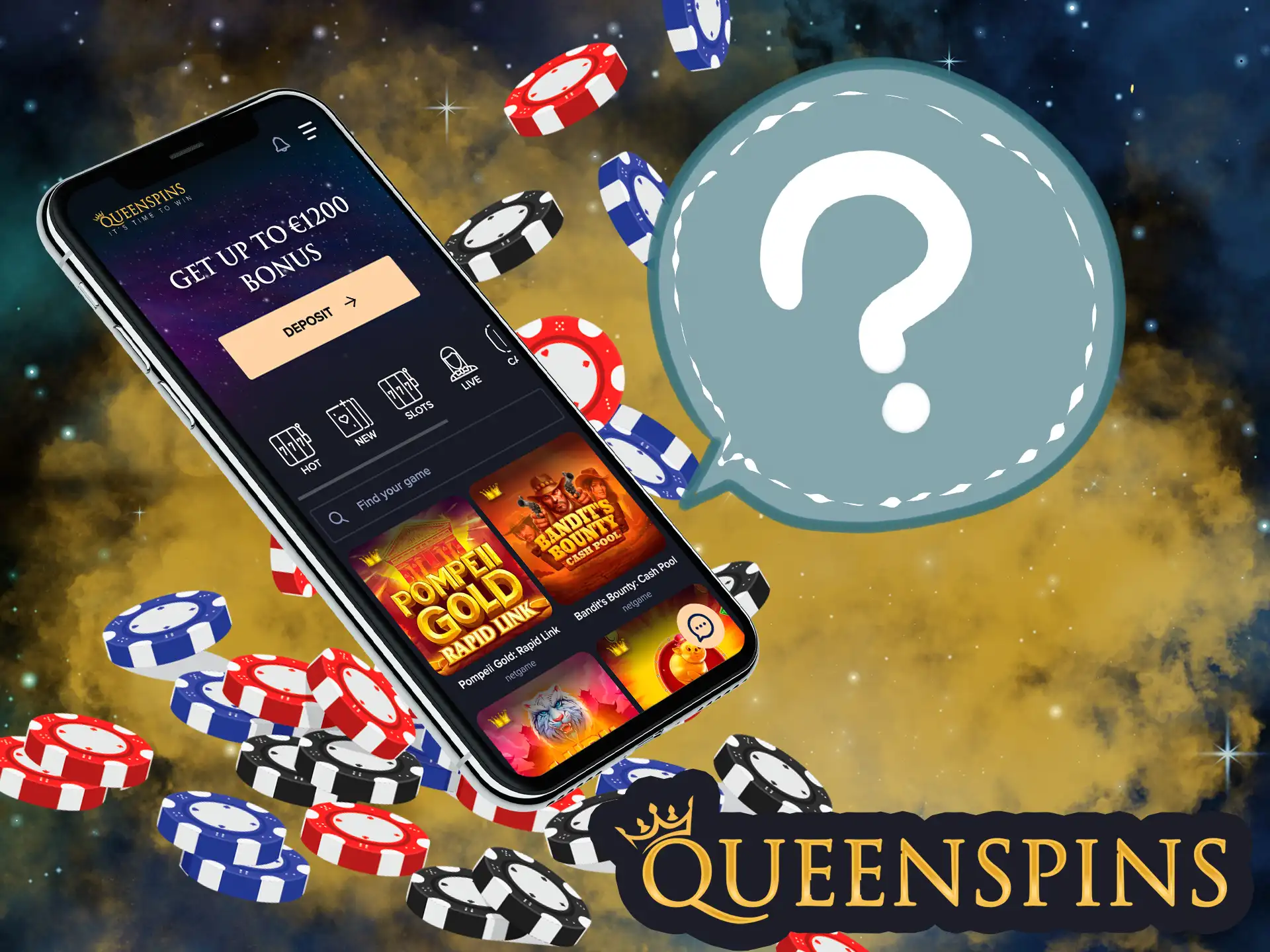 At the moment the smartphone software is under development, you can go to the website QueenSpins and use it.