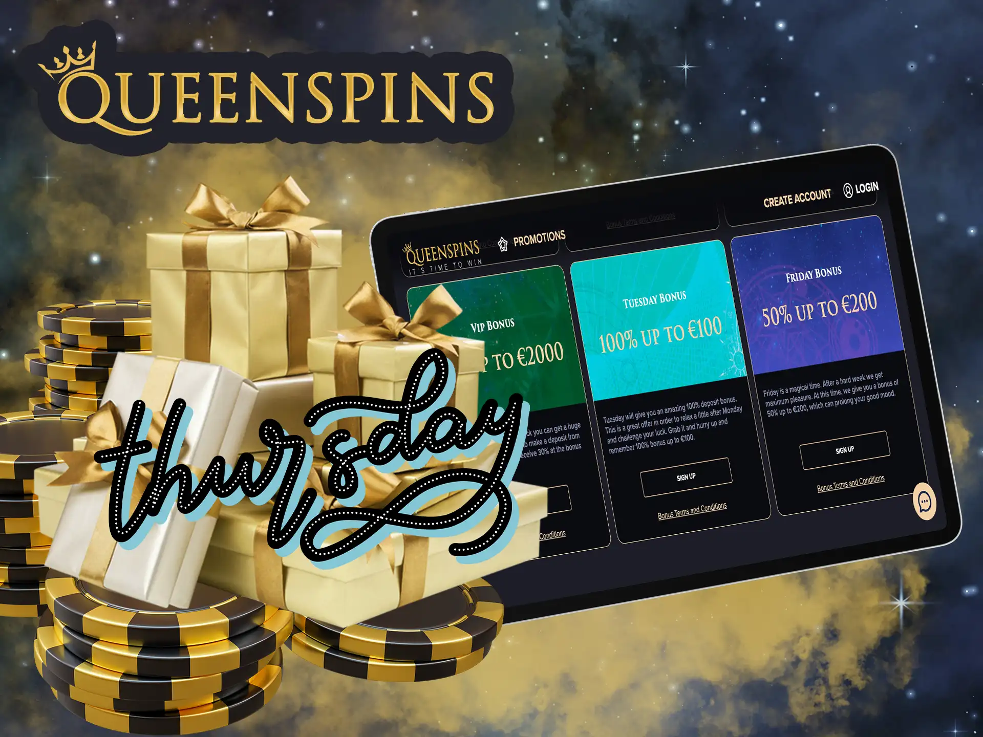 Check out the QueenSpins casino gaming platform on Tuesday, as there are some select bonuses waiting for you.