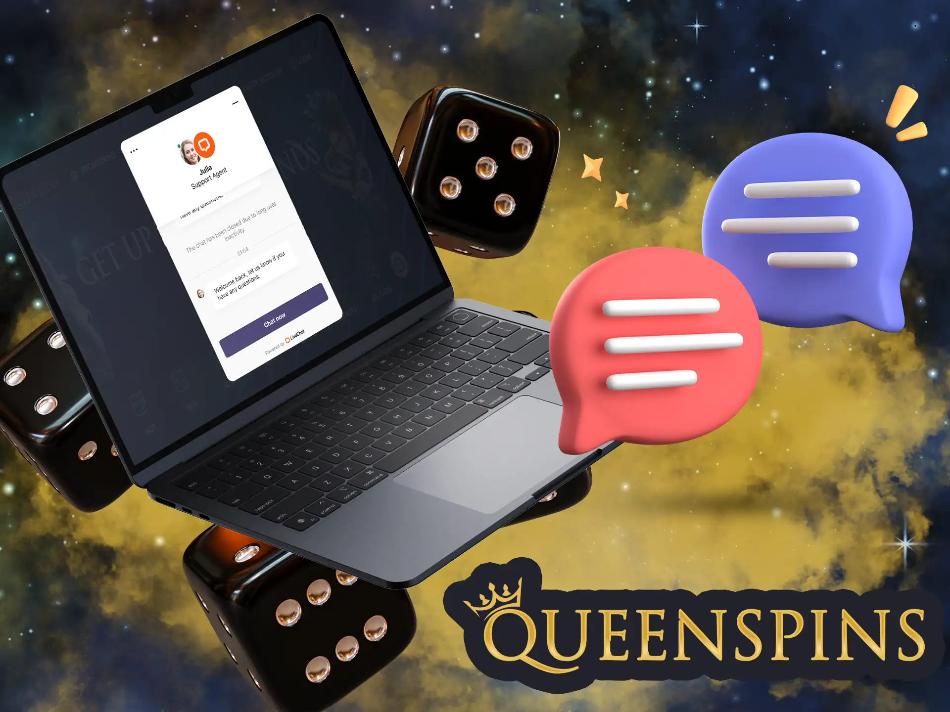 In the chat room where real people answer, you will be able to clarify all your questions about playing casino games at QueenSpins Australia.