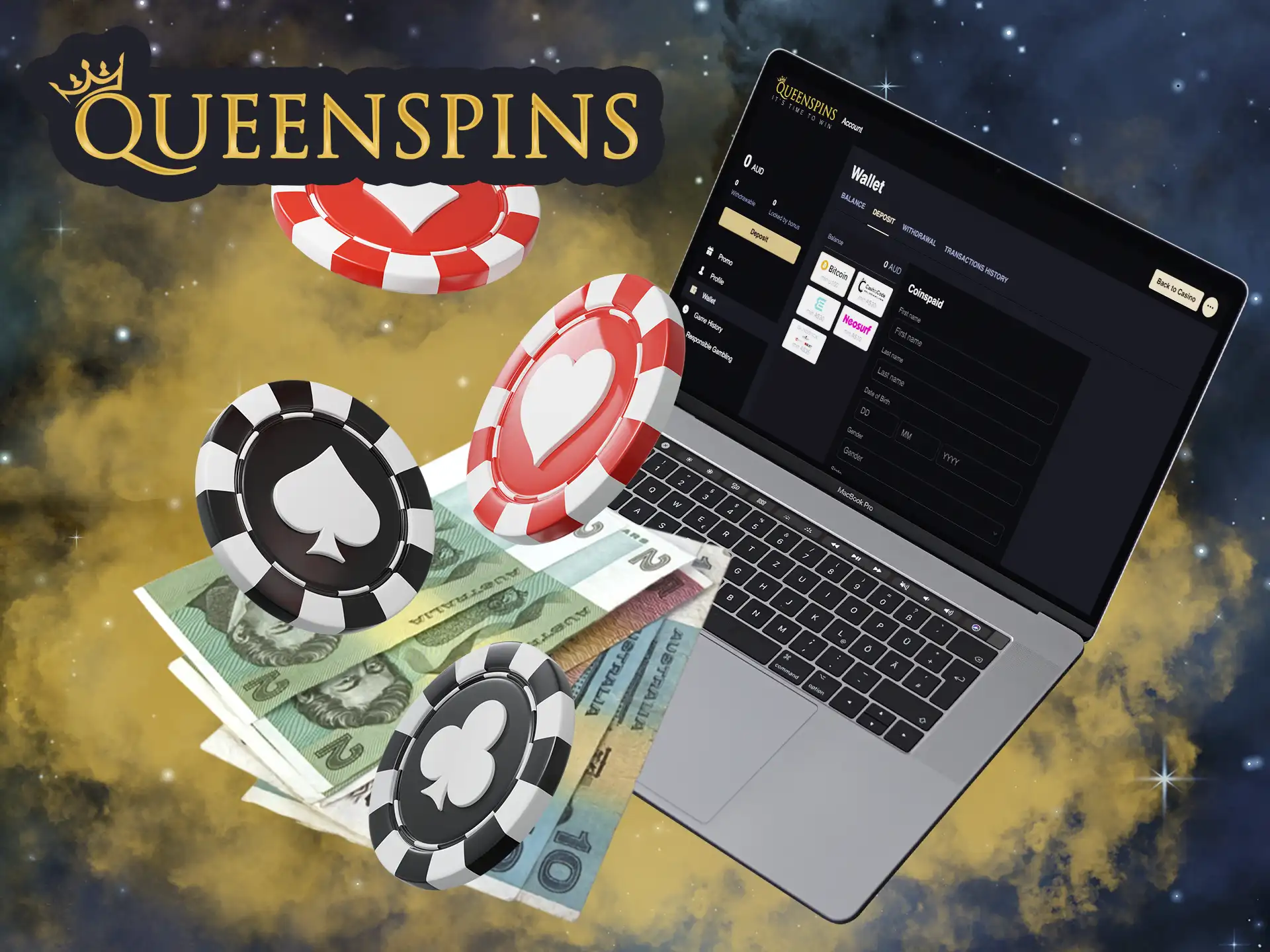 Our simple guide will help players from Australia to deposit and start playing at QueenSpins Casino.