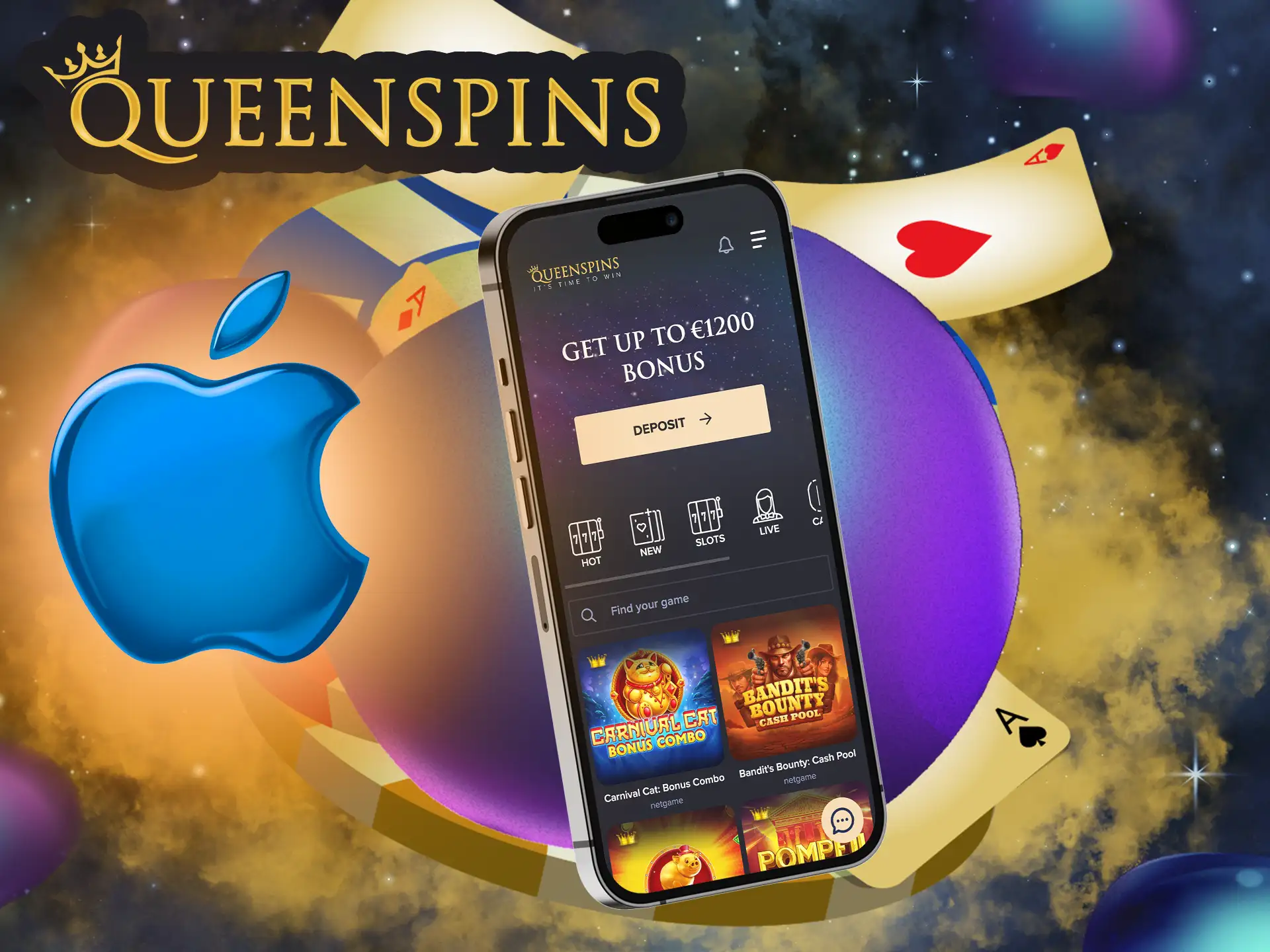 The QueenSpins software for Apple provides an enjoyable experience for players, similar to the Android platform, and also runs faster.