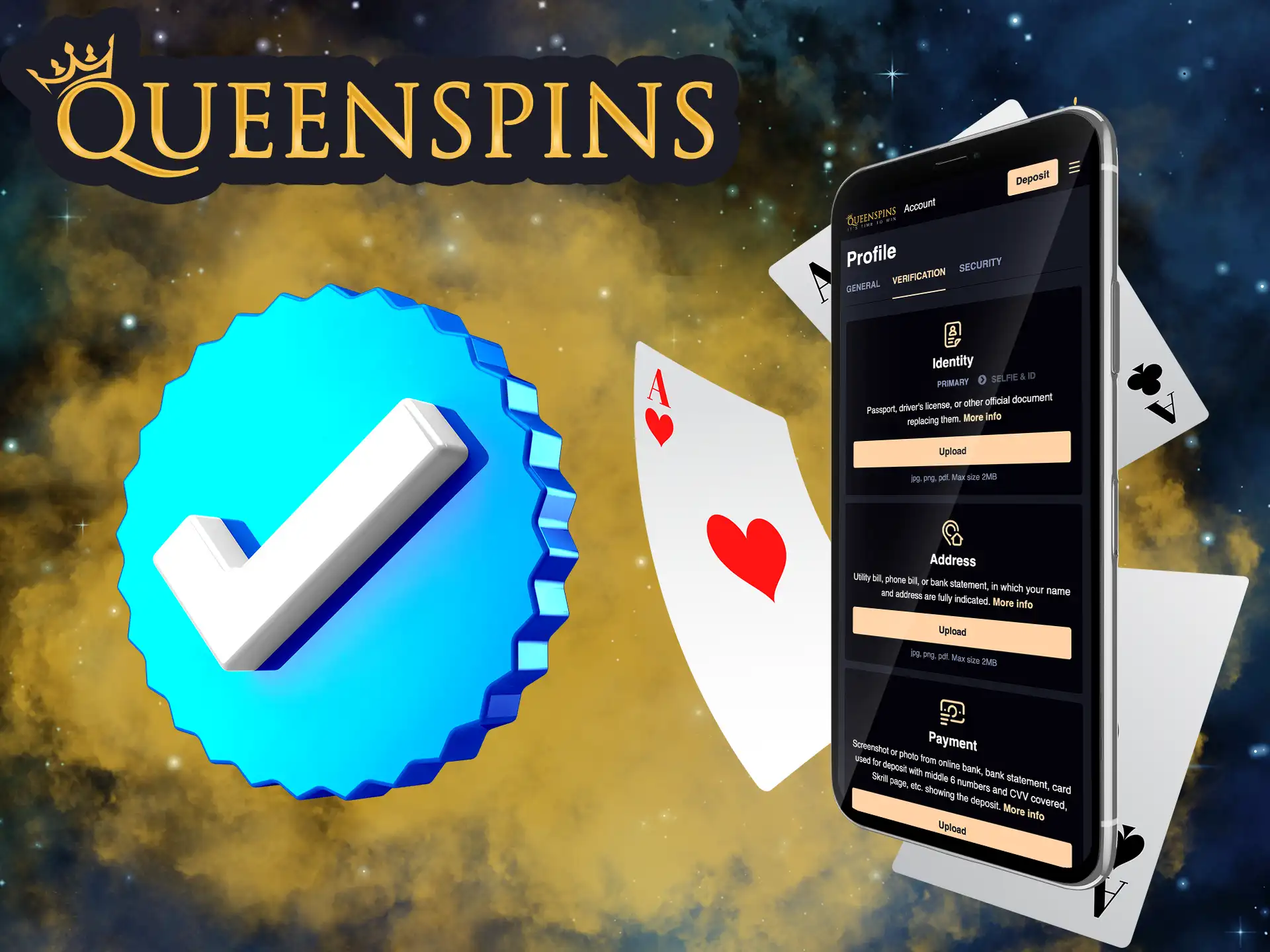 This QueenSpins procedure is compulsory, you will not be able to recharge your account without it.